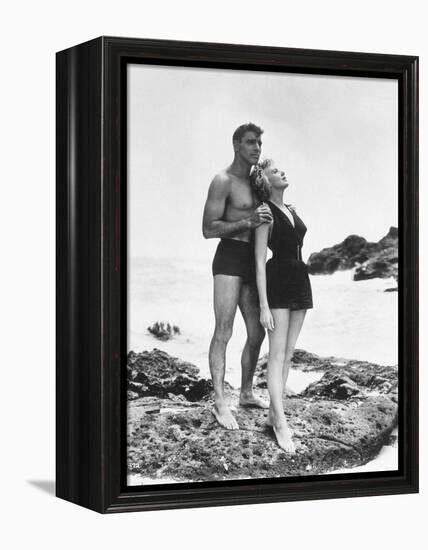 FROM HERE TO ETERNITY, 1953 directed by FRED ZINNEMANN Burt Lancaster and Deborah Kerr (b/w photo)-null-Framed Stretched Canvas