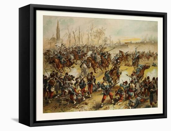 From the Battle of St. Quentin on the 19th of January 1871. German Cavalry Charging at a French Def-null-Framed Premier Image Canvas