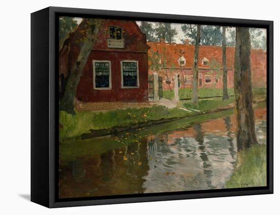 From Vollendam, red house, water-Fritz Thaulow-Framed Premier Image Canvas