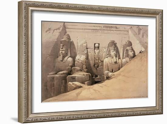 Front Elevation of the Great Temple of Aboo Simbel, Nubia, from 'Egypt and Nubia'-David Roberts-Framed Giclee Print