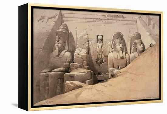 Front Elevation of the Great Temple of Aboo Simbel, Nubia, from 'Egypt and Nubia'-David Roberts-Framed Premier Image Canvas