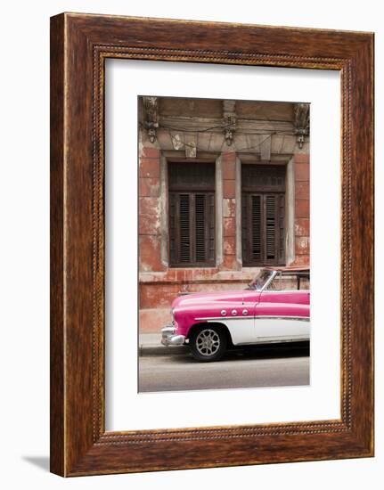 Front half of white and pink old vintage car, Havana, Cuba-Ed Hasler-Framed Photographic Print