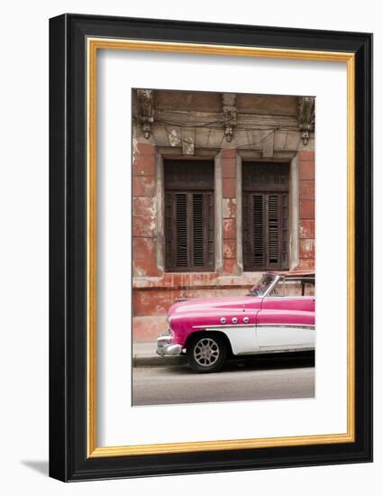 Front half of white and pink old vintage car, Havana, Cuba-Ed Hasler-Framed Photographic Print