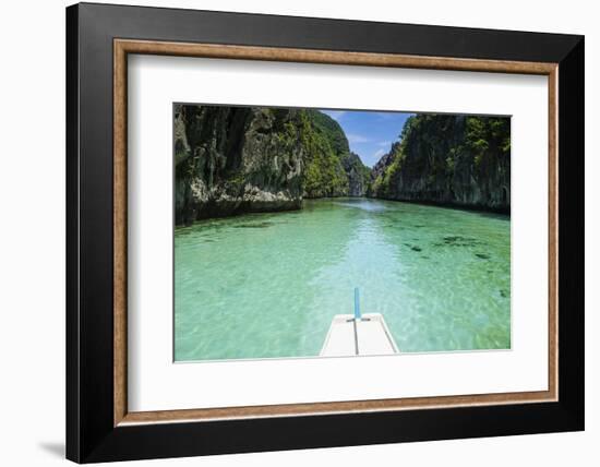 Front of an Outrigger Boat in the Clear Water in the Bacuit Archipelago, Palawan, Philippines-Michael Runkel-Framed Photographic Print