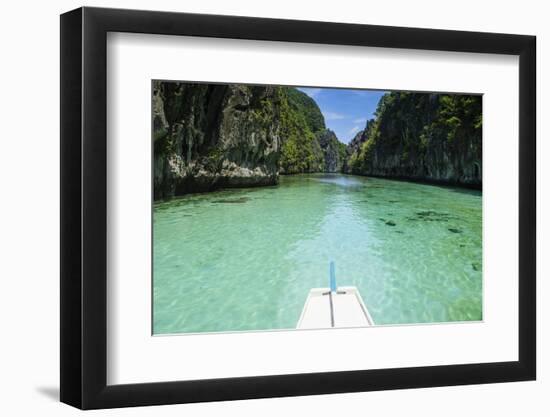 Front of an Outrigger Boat in the Clear Water in the Bacuit Archipelago, Palawan, Philippines-Michael Runkel-Framed Photographic Print