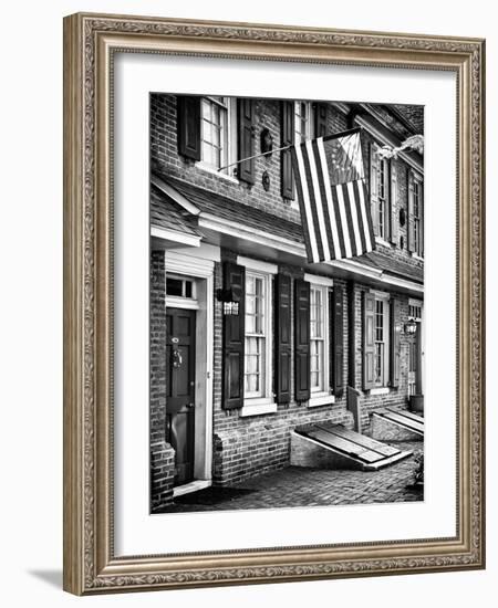 Front of House with an American Flag, Philadelphia, Pennsylvania, US, White Frame-Philippe Hugonnard-Framed Art Print