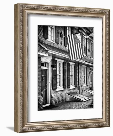 Front of House with an American Flag, Philadelphia, Pennsylvania, US, White Frame-Philippe Hugonnard-Framed Art Print