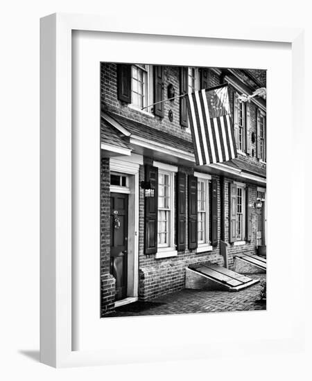 Front of House with an American Flag, Philadelphia, Pennsylvania, US, White Frame-Philippe Hugonnard-Framed Art Print