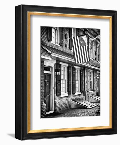 Front of House with an American Flag, Philadelphia, Pennsylvania, US, White Frame-Philippe Hugonnard-Framed Art Print