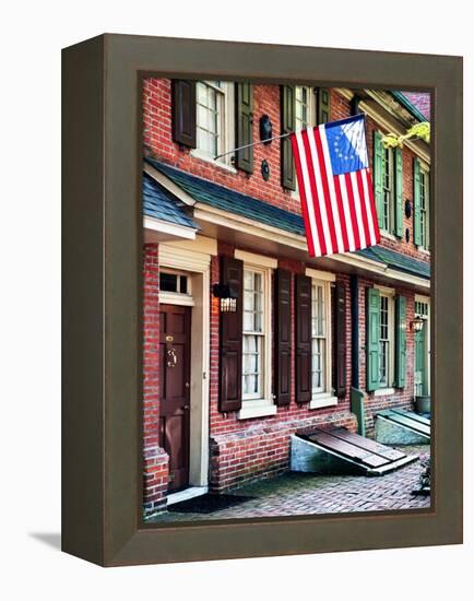 Front of House with an American Flag, Philadelphia, Pennsylvania, US, White Frame-Philippe Hugonnard-Framed Stretched Canvas