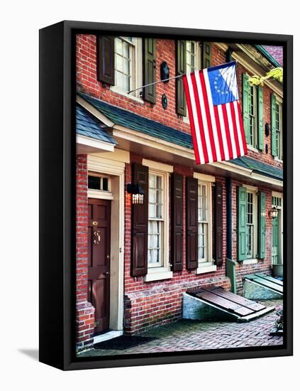 Front of House with an American Flag, Philadelphia, Pennsylvania, US, White Frame-Philippe Hugonnard-Framed Stretched Canvas