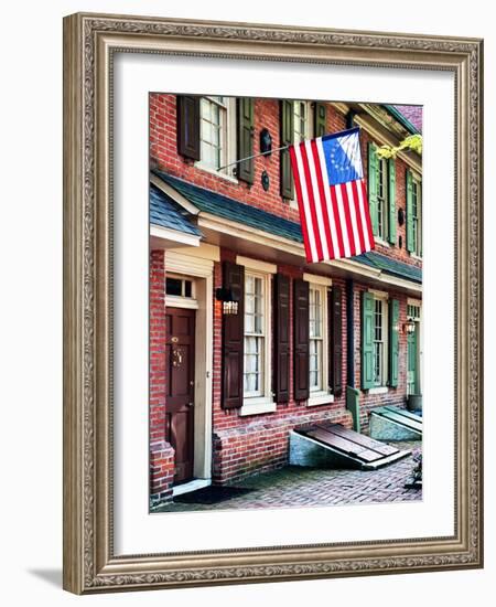 Front of House with an American Flag, Philadelphia, Pennsylvania, US, White Frame-Philippe Hugonnard-Framed Art Print