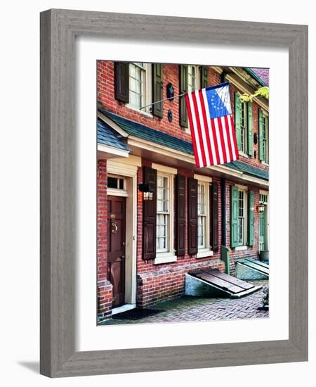 Front of House with an American Flag, Philadelphia, Pennsylvania, US, White Frame-Philippe Hugonnard-Framed Art Print