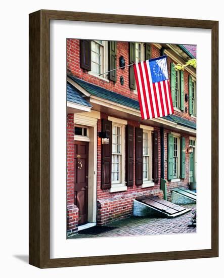 Front of House with an American Flag, Philadelphia, Pennsylvania, US, White Frame-Philippe Hugonnard-Framed Art Print