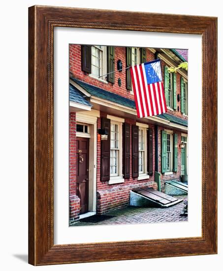 Front of House with an American Flag, Philadelphia, Pennsylvania, US, White Frame-Philippe Hugonnard-Framed Art Print