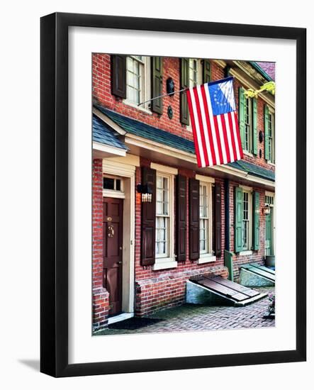 Front of House with an American Flag, Philadelphia, Pennsylvania, US, White Frame-Philippe Hugonnard-Framed Art Print