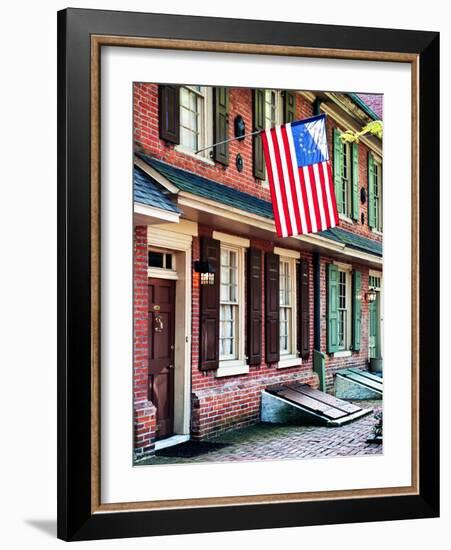 Front of House with an American Flag, Philadelphia, Pennsylvania, US, White Frame-Philippe Hugonnard-Framed Art Print