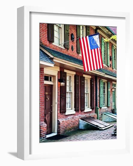 Front of House with an American Flag, Philadelphia, Pennsylvania, US, White Frame-Philippe Hugonnard-Framed Art Print