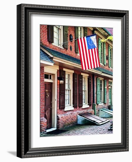 Front of House with an American Flag, Philadelphia, Pennsylvania, US, White Frame-Philippe Hugonnard-Framed Art Print