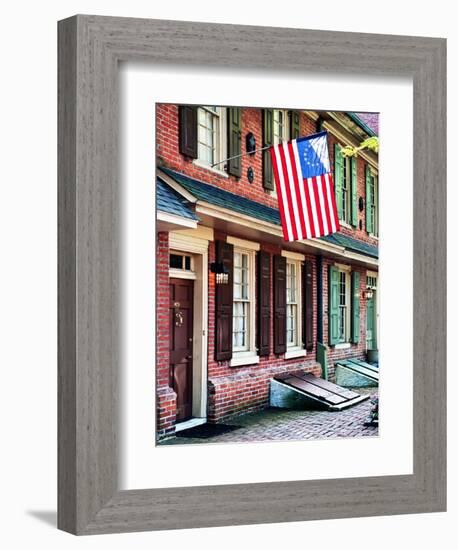 Front of House with an American Flag, Philadelphia, Pennsylvania, US, White Frame-Philippe Hugonnard-Framed Art Print