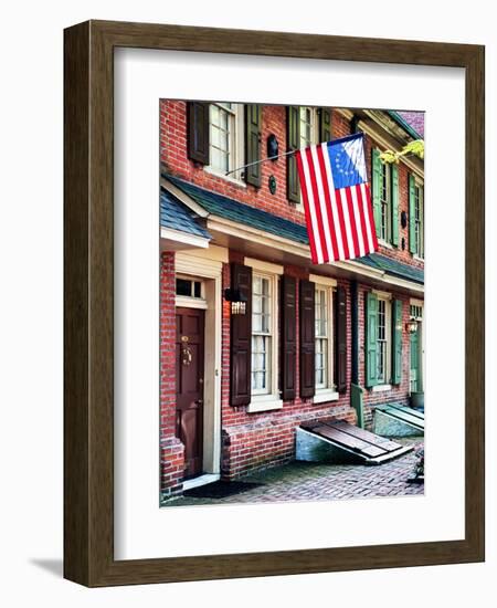 Front of House with an American Flag, Philadelphia, Pennsylvania, US, White Frame-Philippe Hugonnard-Framed Art Print