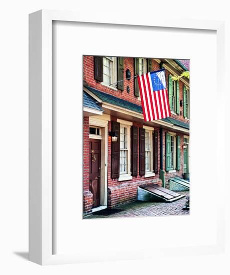 Front of House with an American Flag, Philadelphia, Pennsylvania, US, White Frame-Philippe Hugonnard-Framed Art Print