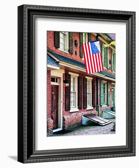 Front of House with an American Flag, Philadelphia, Pennsylvania, US, White Frame-Philippe Hugonnard-Framed Art Print