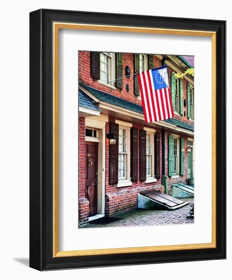 Front of House with an American Flag, Philadelphia, Pennsylvania, US, White Frame-Philippe Hugonnard-Framed Art Print