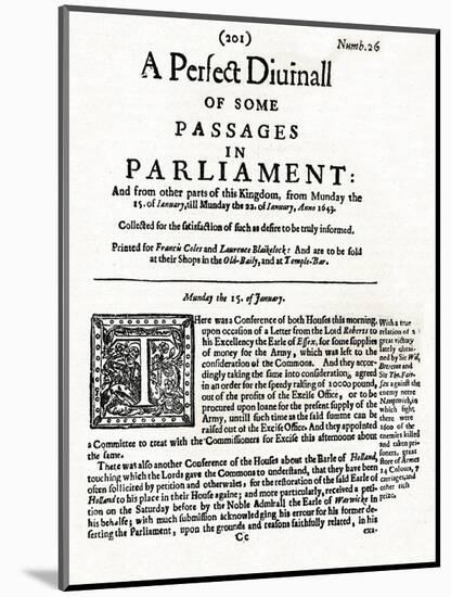 Front page of A Perfect Diurnall of Some Passages in Parliament, 1643 (1905)-Unknown-Mounted Giclee Print