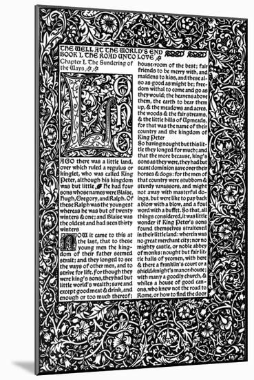 Front Page of Chapter I, Taken from the Well at World's End by William Morris, 1896-William Morris-Mounted Giclee Print