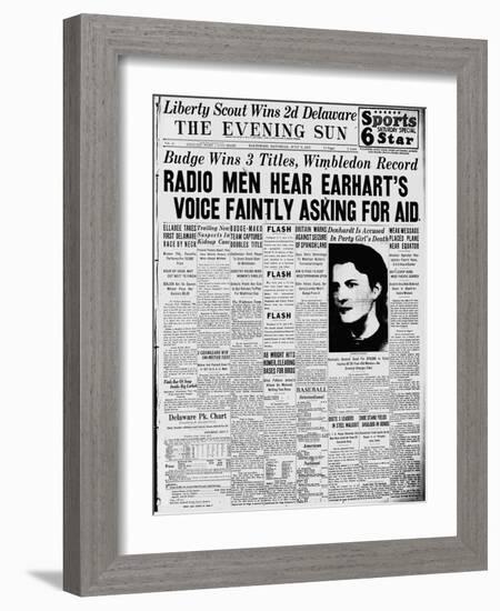 Front Page of Newspaper Reporting on Amelia Earhart Disappearance-null-Framed Giclee Print