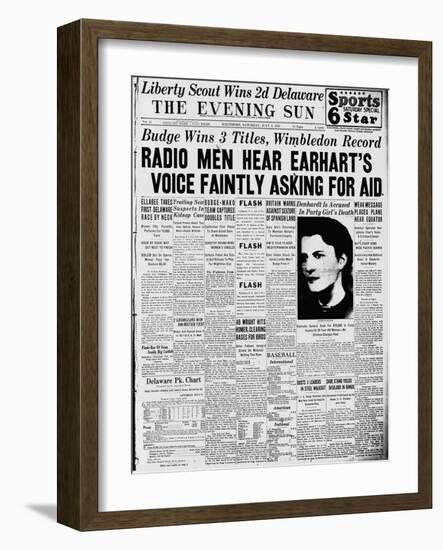 Front Page of Newspaper Reporting on Amelia Earhart Disappearance-null-Framed Giclee Print