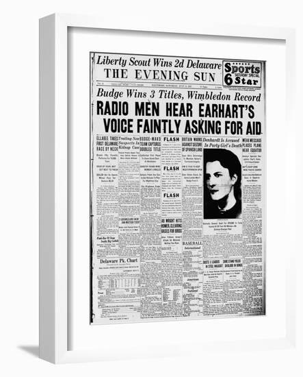 Front Page of Newspaper Reporting on Amelia Earhart Disappearance-null-Framed Giclee Print