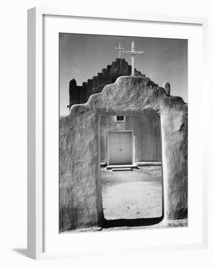 Front view of entrance, Church, Taos Pueblo National Historic Landmark, New Mexico, 1942-Ansel Adams-Framed Art Print