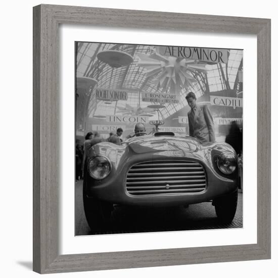 Front View of New Model Ferrari Being Shown During Automobile Exhibit-Yale Joel-Framed Photographic Print