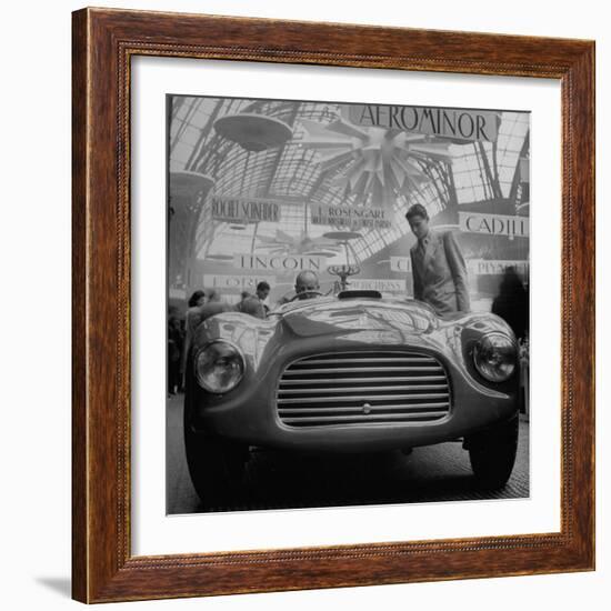 Front View of New Model Ferrari Being Shown During Automobile Exhibit-Yale Joel-Framed Photographic Print