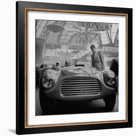 Front View of New Model Ferrari Being Shown During Automobile Exhibit-Yale Joel-Framed Photographic Print