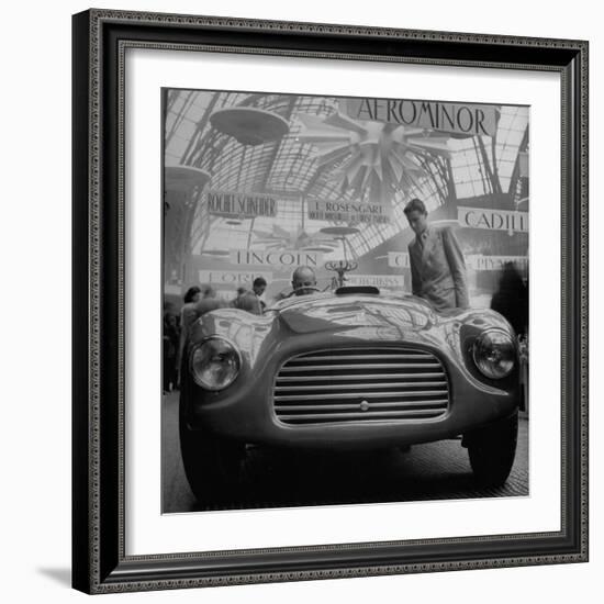 Front View of New Model Ferrari Being Shown During Automobile Exhibit-Yale Joel-Framed Photographic Print