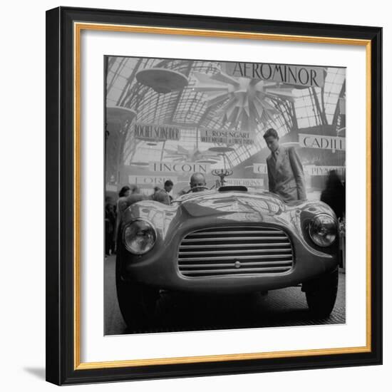 Front View of New Model Ferrari Being Shown During Automobile Exhibit-Yale Joel-Framed Photographic Print