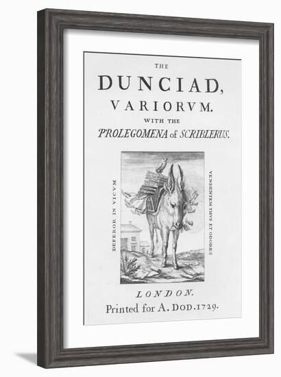 Frontispiece and Title Page to 'The Dunciad Variorum' by Alexander Pope, 1729 (Engraving)-English-Framed Giclee Print