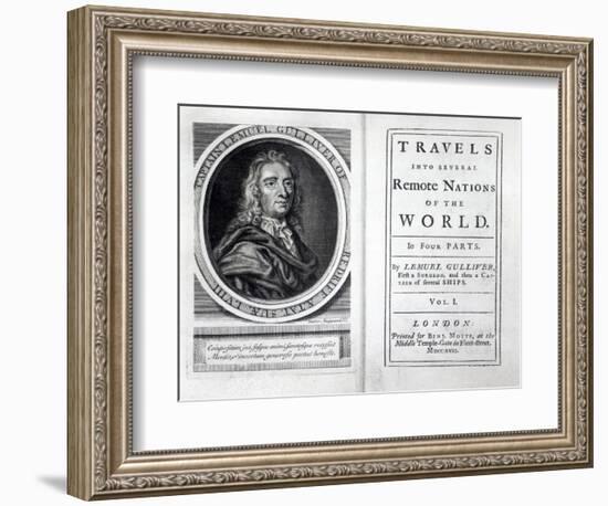 Frontispiece and Titlepage to 'Gulliver's Travels' by Jonathan Swift, 1726-English School-Framed Giclee Print
