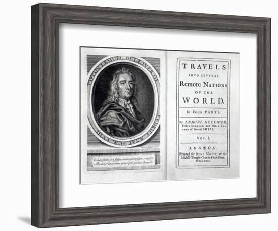 Frontispiece and Titlepage to 'Gulliver's Travels' by Jonathan Swift, 1726-English School-Framed Giclee Print