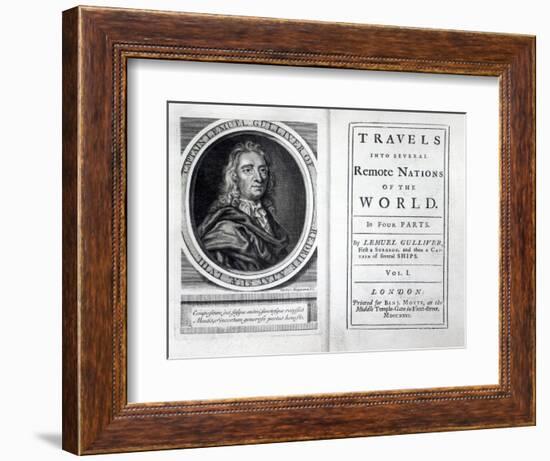 Frontispiece and Titlepage to 'Gulliver's Travels' by Jonathan Swift, 1726-English School-Framed Giclee Print