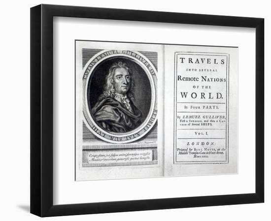 Frontispiece and Titlepage to 'Gulliver's Travels' by Jonathan Swift, 1726-English School-Framed Giclee Print