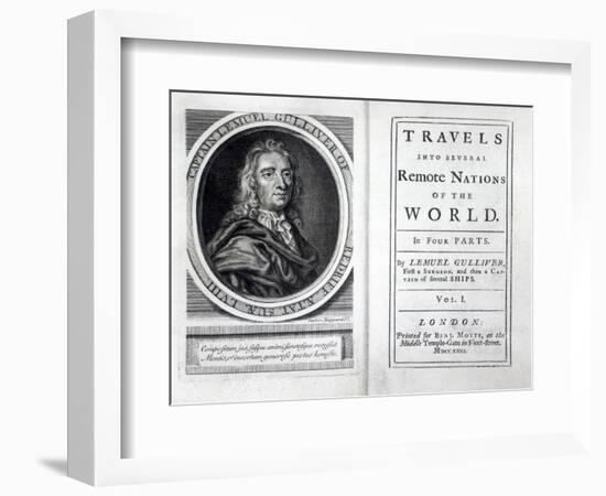 Frontispiece and Titlepage to 'Gulliver's Travels' by Jonathan Swift, 1726-English School-Framed Giclee Print