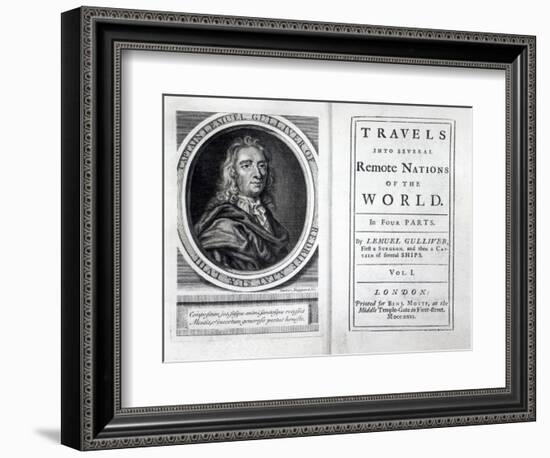 Frontispiece and Titlepage to 'Gulliver's Travels' by Jonathan Swift, 1726-English School-Framed Giclee Print