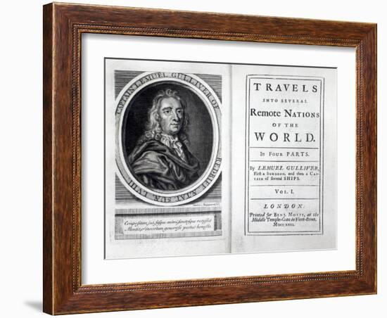 Frontispiece and Titlepage to 'Gulliver's Travels' by Jonathan Swift, 1726-English School-Framed Giclee Print