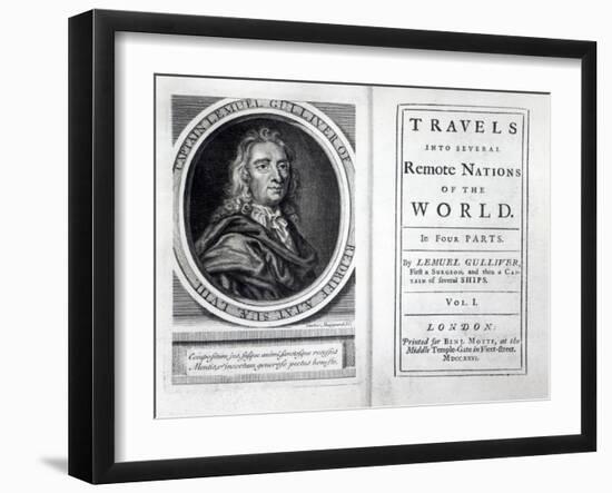 Frontispiece and Titlepage to 'Gulliver's Travels' by Jonathan Swift, 1726-English School-Framed Giclee Print