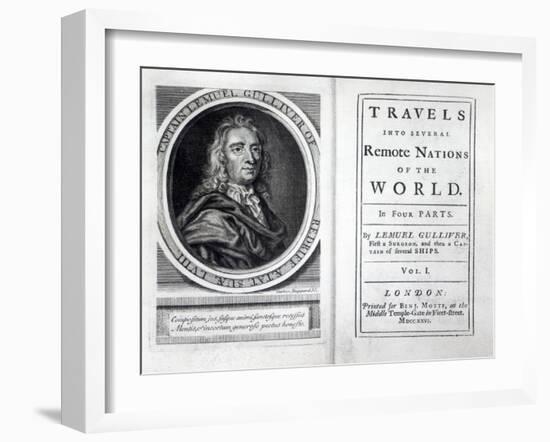 Frontispiece and Titlepage to 'Gulliver's Travels' by Jonathan Swift, 1726-English School-Framed Giclee Print