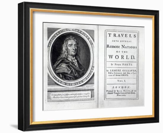 Frontispiece and Titlepage to 'Gulliver's Travels' by Jonathan Swift, 1726-English School-Framed Giclee Print